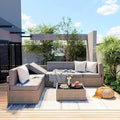 Pamapic Patio Furniture Set, 7 Pieces Modular Outdoor Sectional,Wicker Patio Sectional Sofa Conversation Set, Rattan Sofa with Coffee Table and Washable Cushions Covers, Grey Rattan(Grey Cushions)