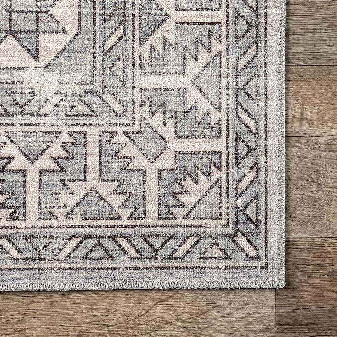 nuLOOM 8x10 Machine Washable Rain Haven Vintage Medallion Area Rug, Grey, Traditional Faded Design, Non-Slip Backing, Stain Resistant, For Bedroom, Dining Room, Living Room, Kitchen