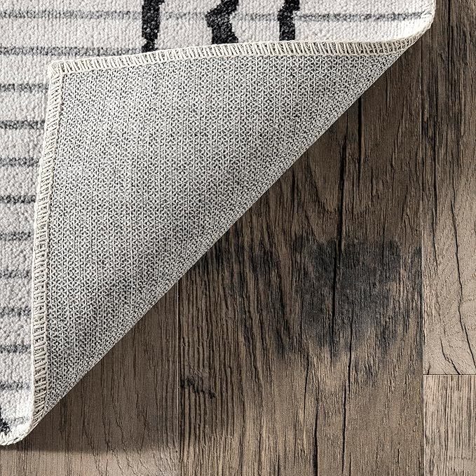 nuLOOM Leo Geometric Striped Machine Washable Ultra Thin Area Rug, 5' x 8', Ivory