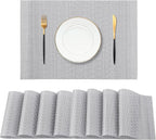 Leetaltree Lunar Grey Placemats Set of 8 - Heat Resistant Non-Slip Place mats for Dining Table, Washable Durable PVC Vinyl Woven Table Mats（Lunar Grey, 8）