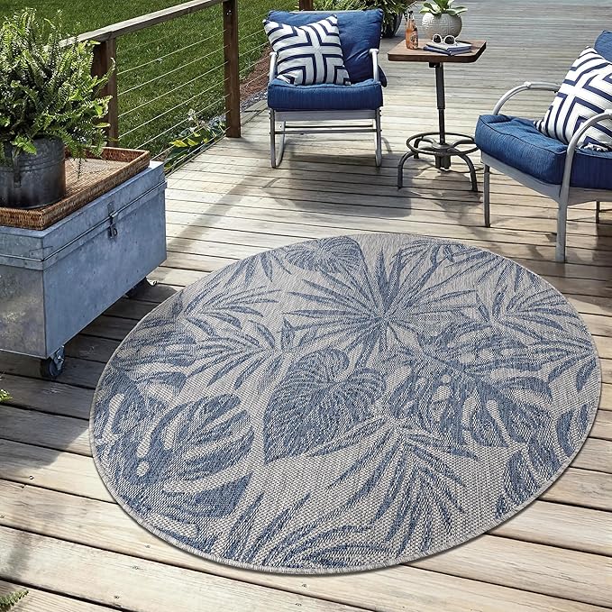 Keen Home Design Terrace Outdoor Round Rug - 5ft Round Washable Indoor/Outdoor Rug for Patio, Kitchen, Balcony, Beach, Garden, Deck and Porch, Size: 5'3" Round