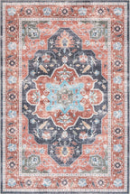 nuLOOM Jay Persian Medallion Machine Washable Ultra Thin Area Rug, 8' x 10', Red