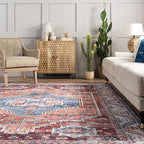nuLOOM Marli Machine Washable Faded Medallion Ultra Thin Area Rug, 8x10, Rust