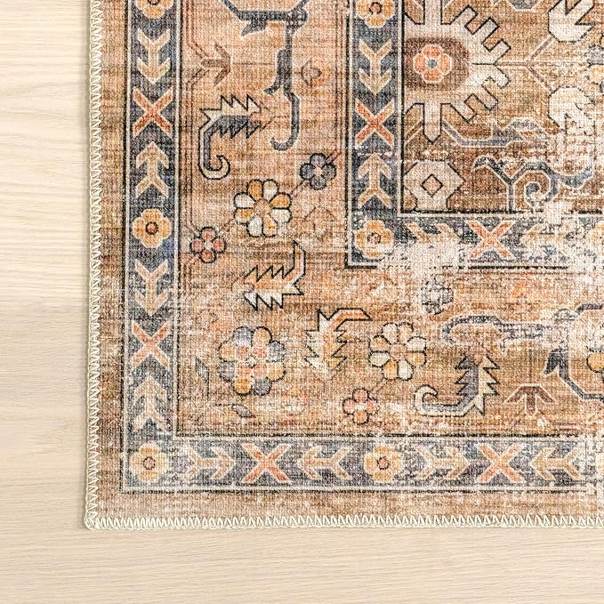 nuLOOM Gwyn Distressed Machine Washable Ultra Thin Area Rug, 3' x 5', Beige