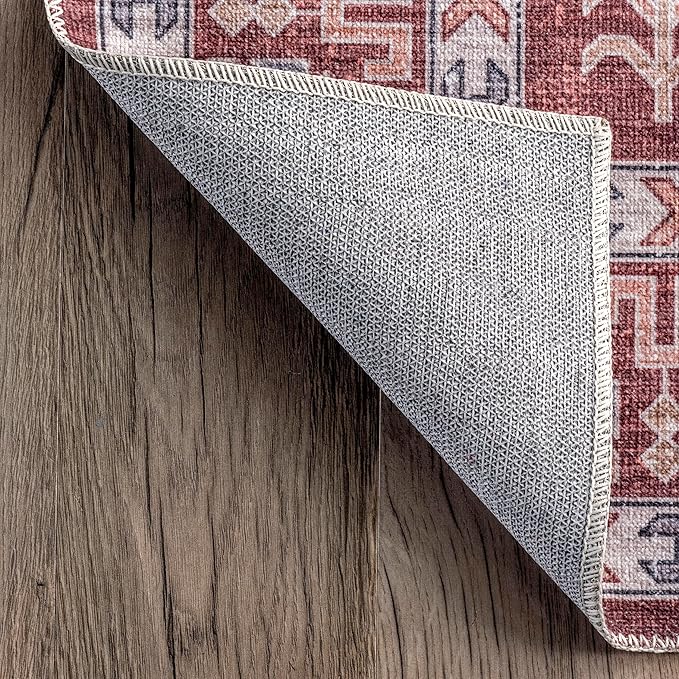 nuLOOM Norma Machine Washable Traditional Medallion Ultra Thin Area Rug, 8' x 10', Rust