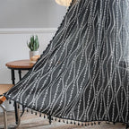 Sutuo Home Boho Curtains 84 Inches Long for Bedroom Living Room Nursery, Bohemian Vintage Tassels Window Treatment Drape for Halloween Decorations Rod Pocket, 1 Panel 59"W x 84"L,Black Stripe Floral