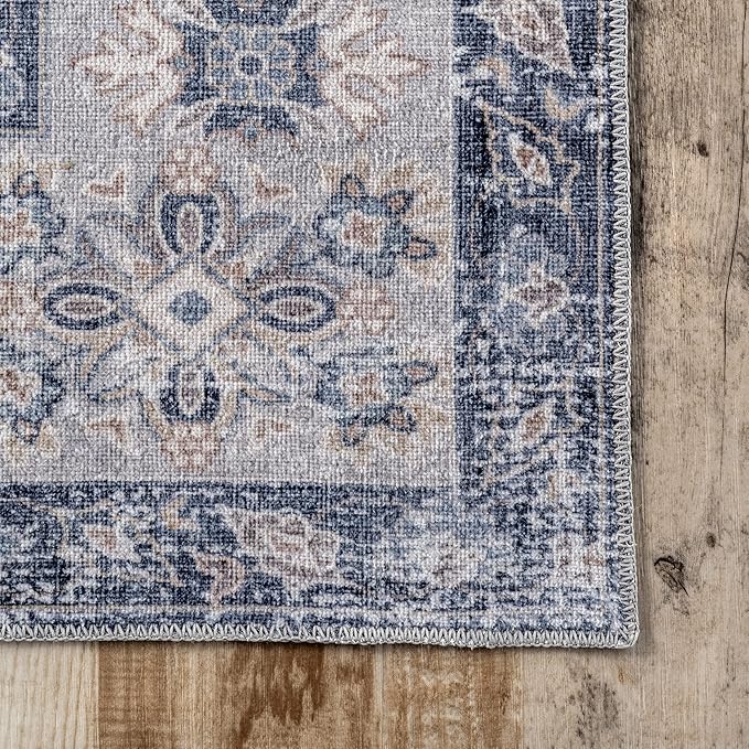 nuLOOM Elsa Floral Blossom Machine Washable Ultra Thin Area Rug, 4' x 6', Blue