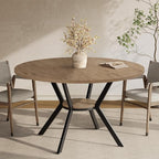 MECHYIN 42" Round Dining Table for 2-4, Farmhouse Kitchen Table with Storage, Space Saving Circle Dinner Table, Rustic Light Wood Kitchen & Dining Room Tables with Metal Legs for Kitchen, Dining Room