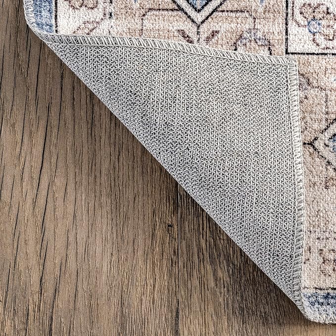nuLOOM Shae Faded Persian Bordered Machine Washable Ultra Thin Area Rug, 8' x 10', Blue