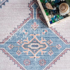 nuLOOM Olga Machine Washable Distressed Vintage Medallion Ultra Thin Area Rug, 3' x 5', Blue