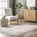 nuLOOM Kiya Machine Washable Moroccan Tribal Geometric Ultra Thin Area Rug, 3' x 5', Light Grey