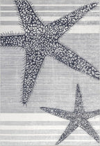 nuLOOM Starfish and Stripes Machine Washable Ultra Thin Area Rug, 6' x 9', Light Grey