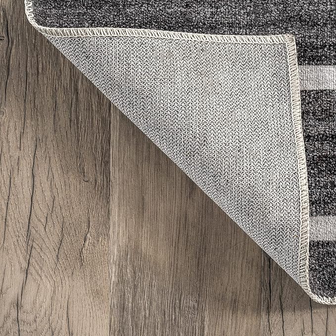 nuLOOM Henry Contemporary Striped Machine Washable Ultra Thin Area Rug, 5' x 8', Charcoal