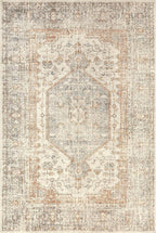 nuLOOM 4x6 Machine Washable Rain Haven Vintage Medallion Area Rug, Light Grey, Traditional Faded Design, Non-Slip Backing, Stain Resistant, For Bedroom, Dining Room, Living Room, Kitchen