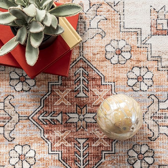 nuLOOM Dania Machine Washable Medallion Ultra Thin Area Rug, 3' x 5', Rust