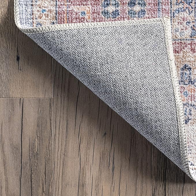 nuLOOM Olga Machine Washable Distressed Vintage Medallion Ultra Thin Area Rug, 3' x 5', Blue
