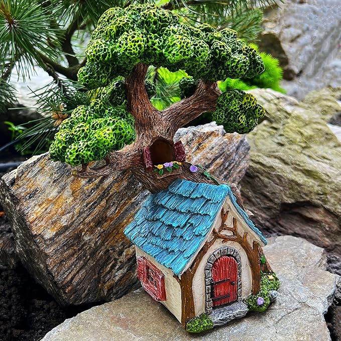 Mood Lab Fairy House - Fairy Garden Miniature Tree House - 8.5 Inch Tall Outdoor Decor for Fairies Figurines