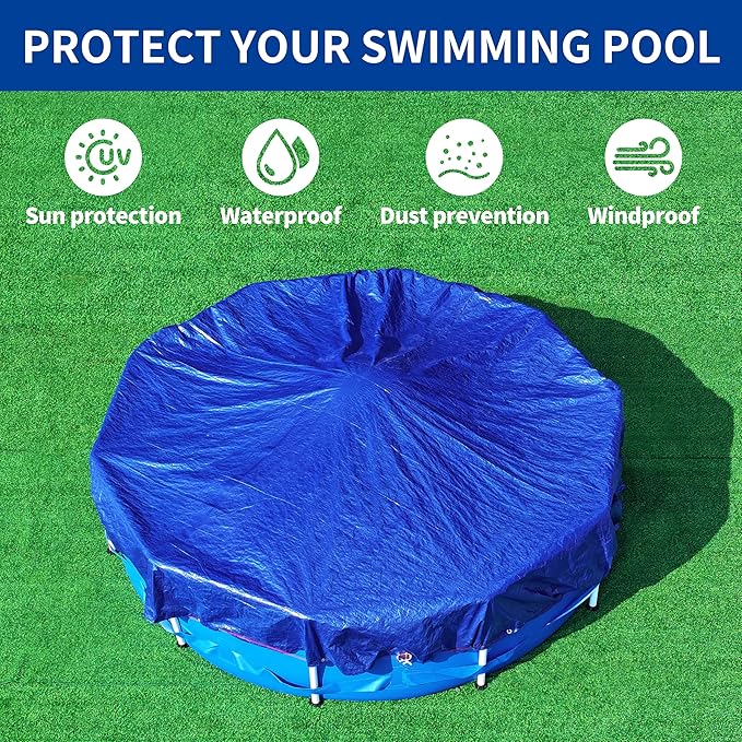 32Ft Pool Cover for(28Ft) Above Ground Pool,Heavy Duty Above Ground Pool Cover Includes Winch and Cable,Winter Pool Cover Strength&Durability,UV Protection, Blue/Black(Cover Only)