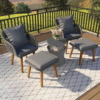 5-Pieces Outdoor Furniture Bistro Set with Wicker Cool Bar Table, Rope Weaving Patio Chairs and Ottomans for Porch Backyard Balcony Poolside, Onesize, Grey