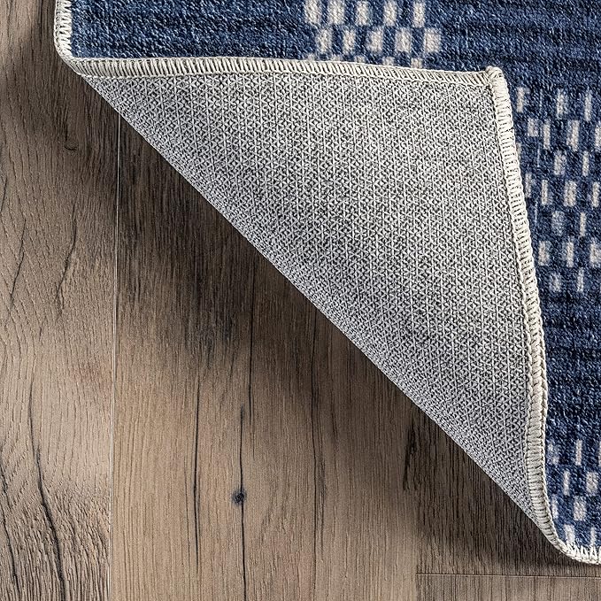 nuLOOM Rianne Machine Washable Plaid Farmhouse Ultra Thin Area Rug, 8' x 10', Blue