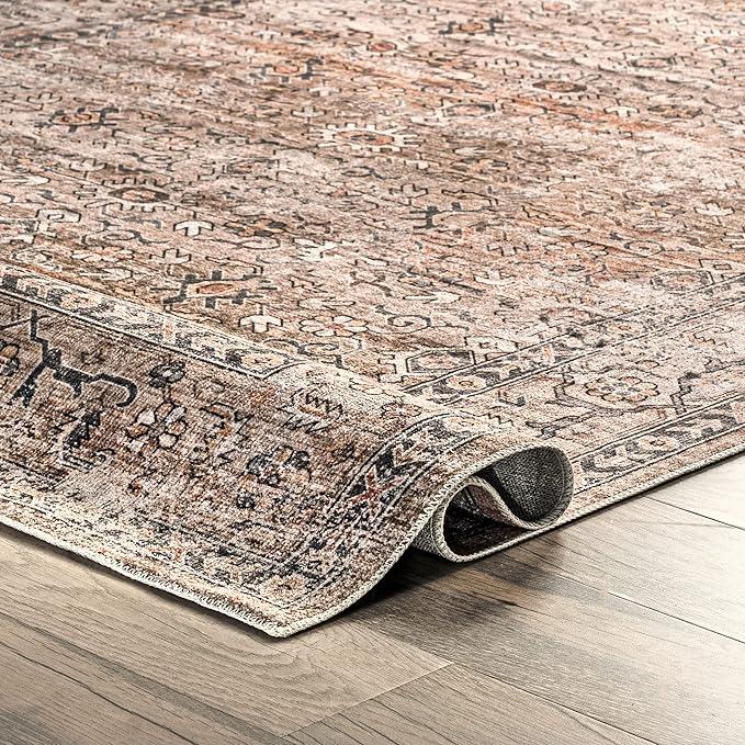 nuLOOM Gwyn Distressed Machine Washable Ultra Thin Runner Rug, 2' 6" x 8', Beige