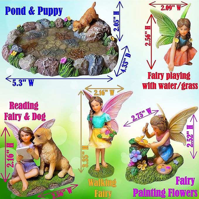 Mood Lab Fairy Garden Miniature Pond Kit - Figurines & Accessories Set of 5 pcs - Outdoor or House Decor
