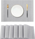 Leetaltree Lunar Grey Placemats Set of 6 - Heat Resistant Non-Slip Place mats for Dining Table, Washable Durable PVC Vinyl Woven Table Mats（Lunar Grey, 6）
